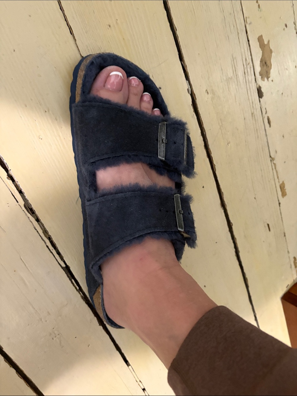 Birkenstock Navy Shearling Double-Strap Sandals - Picture 8 of 9